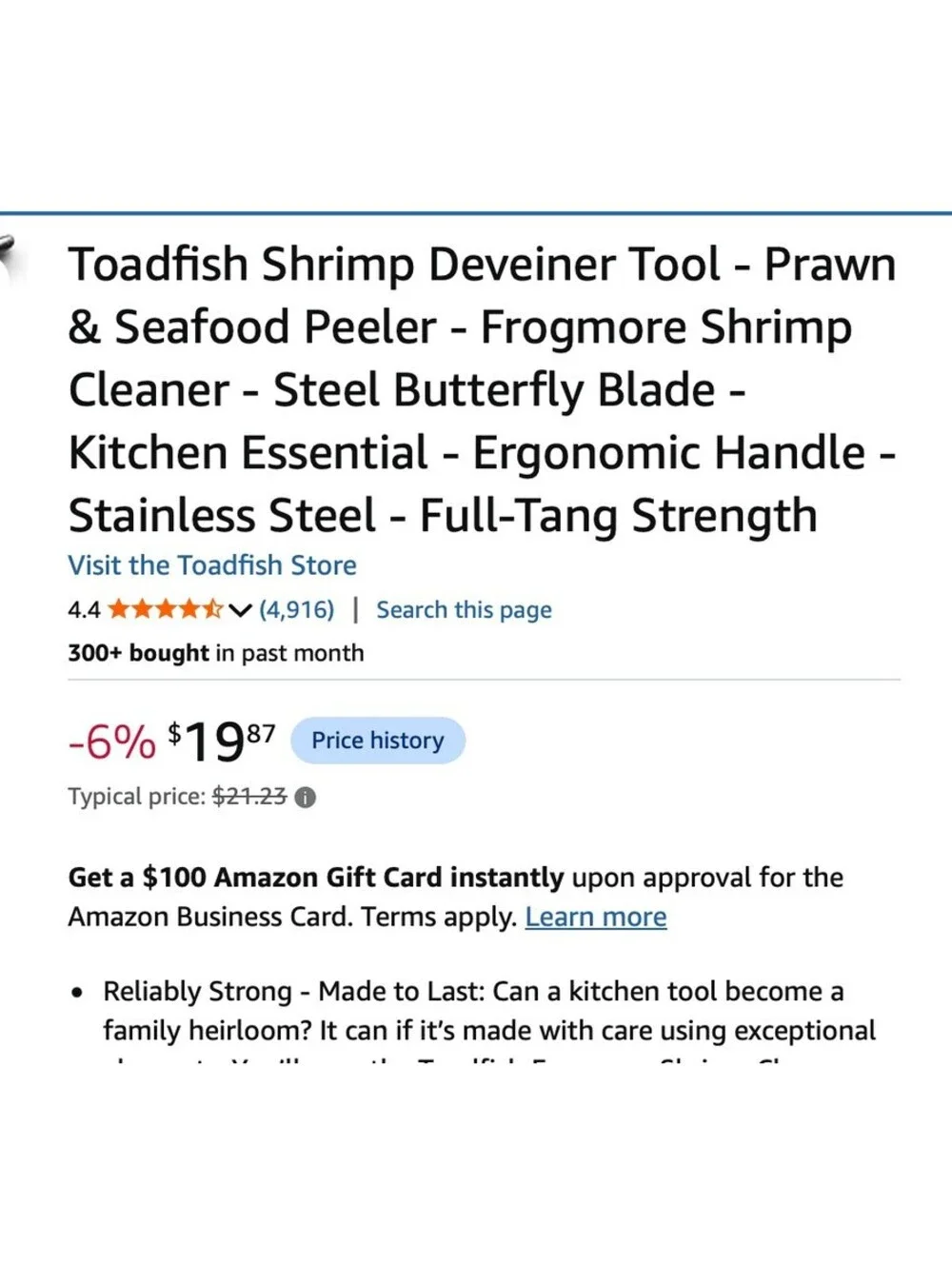 Toadfish Shrimp Cleaner with Ergonomic Handle and Stainless-